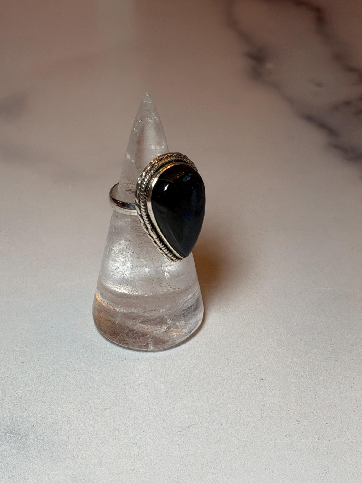 Blue Flash Labradorite Teardrop Ring • Sterling Silver • Boho Gemstone Jewelry (size 6)