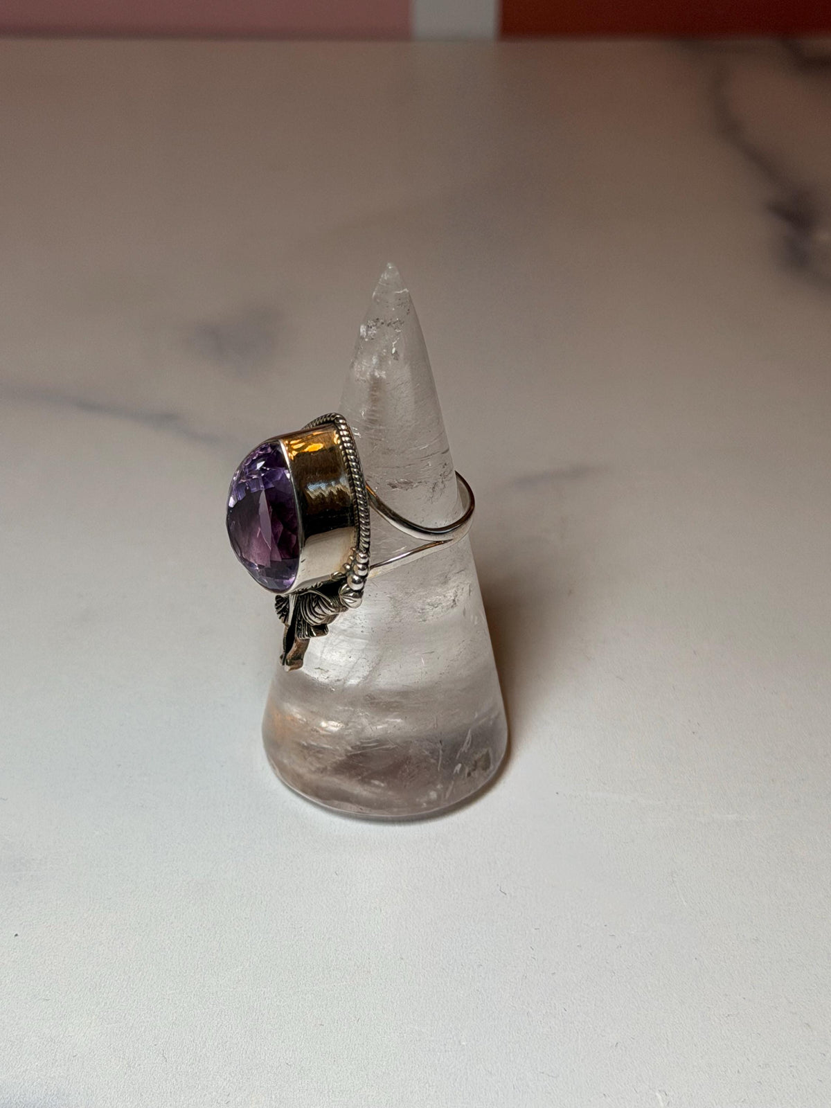 Faceted Amethyst Luna Moth Ring • Sterling Silver • Gothic Boho Crystal Statement Jewelry (size 7)