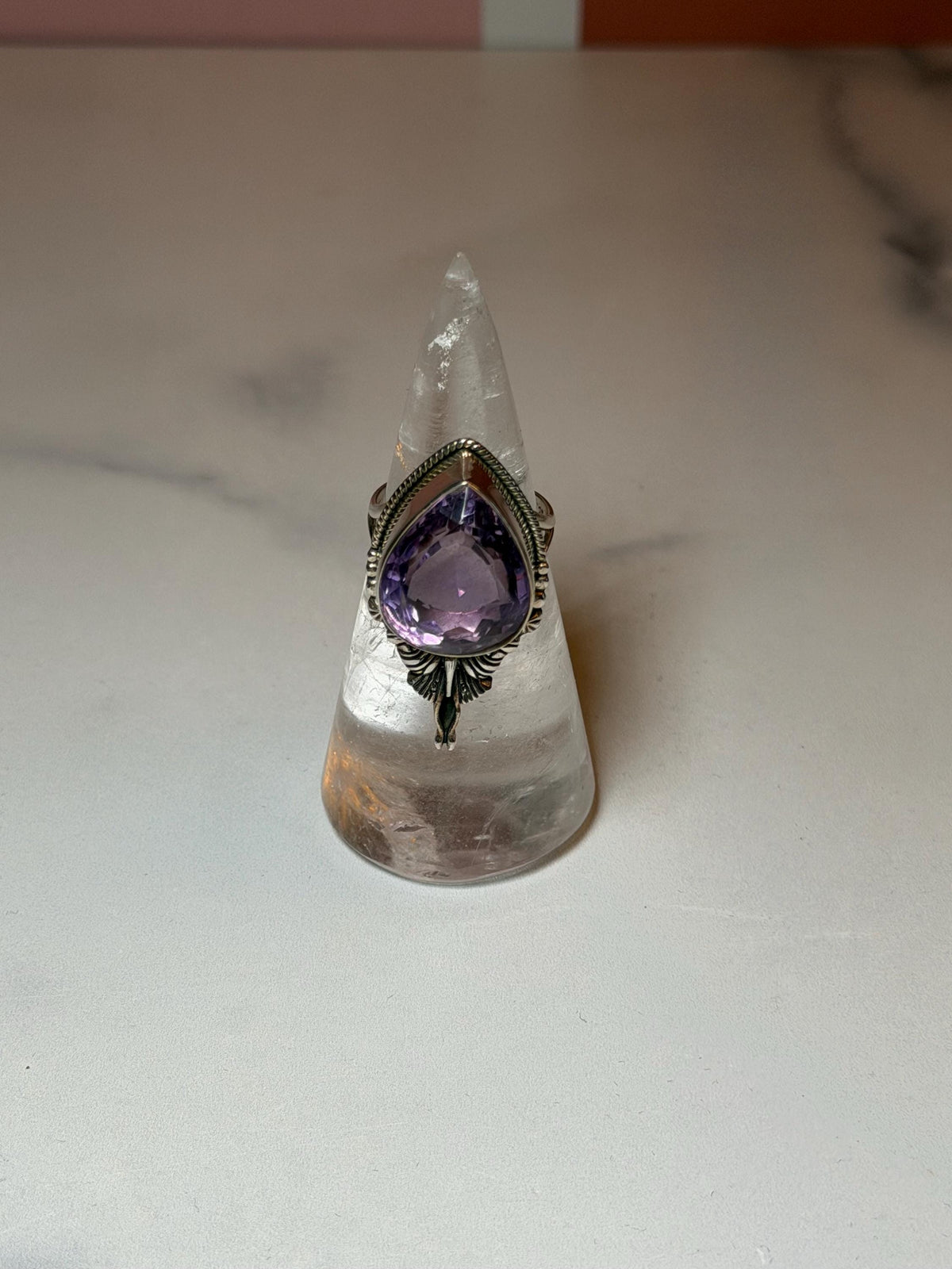Faceted Amethyst Luna Moth Ring • Sterling Silver • Gothic Boho Crystal Statement Jewelry (size 7)