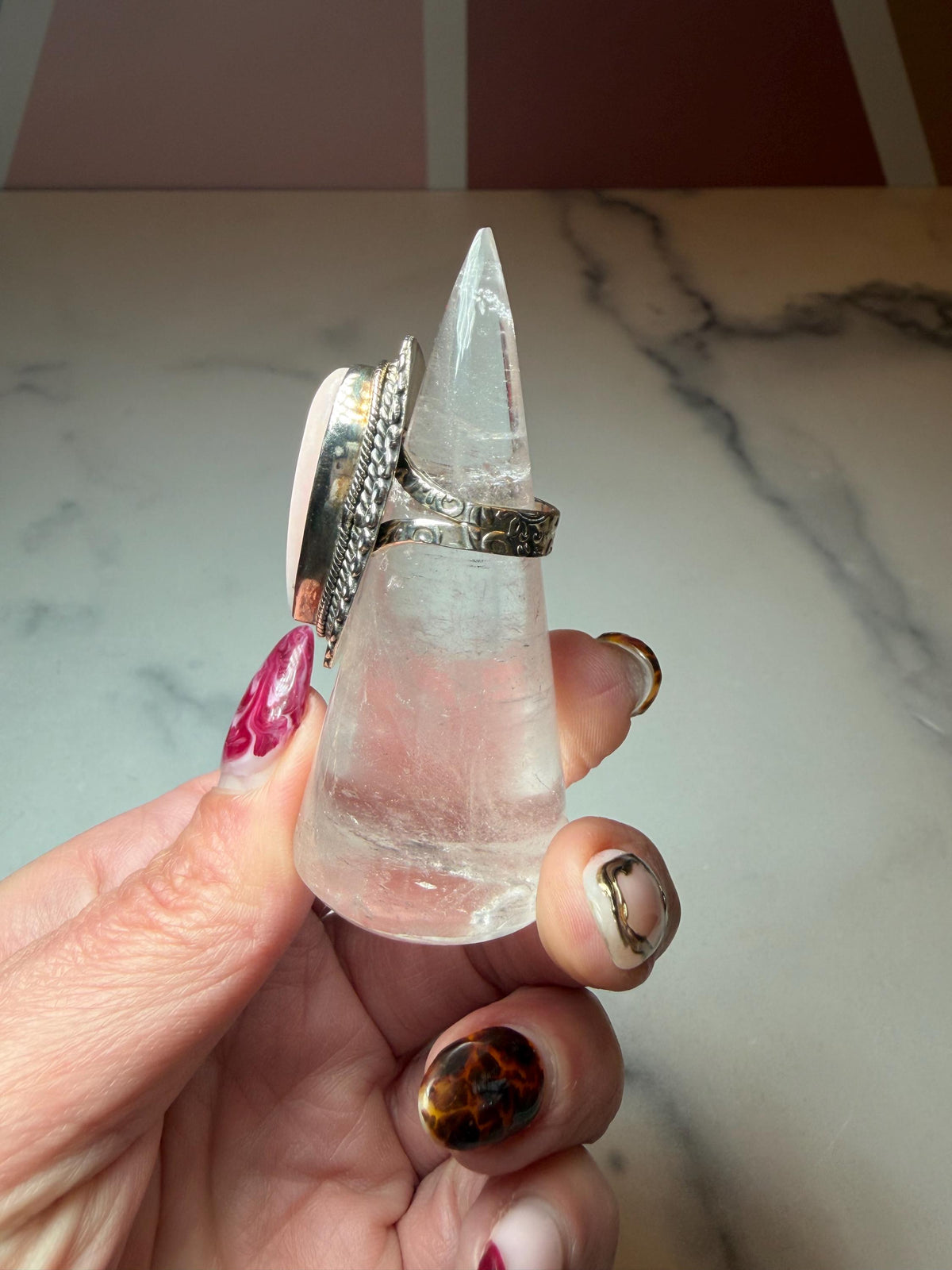 Pink Opal Teardrop Ring • Sterling Silver • Boho Gemstone Jewelry (size 6)