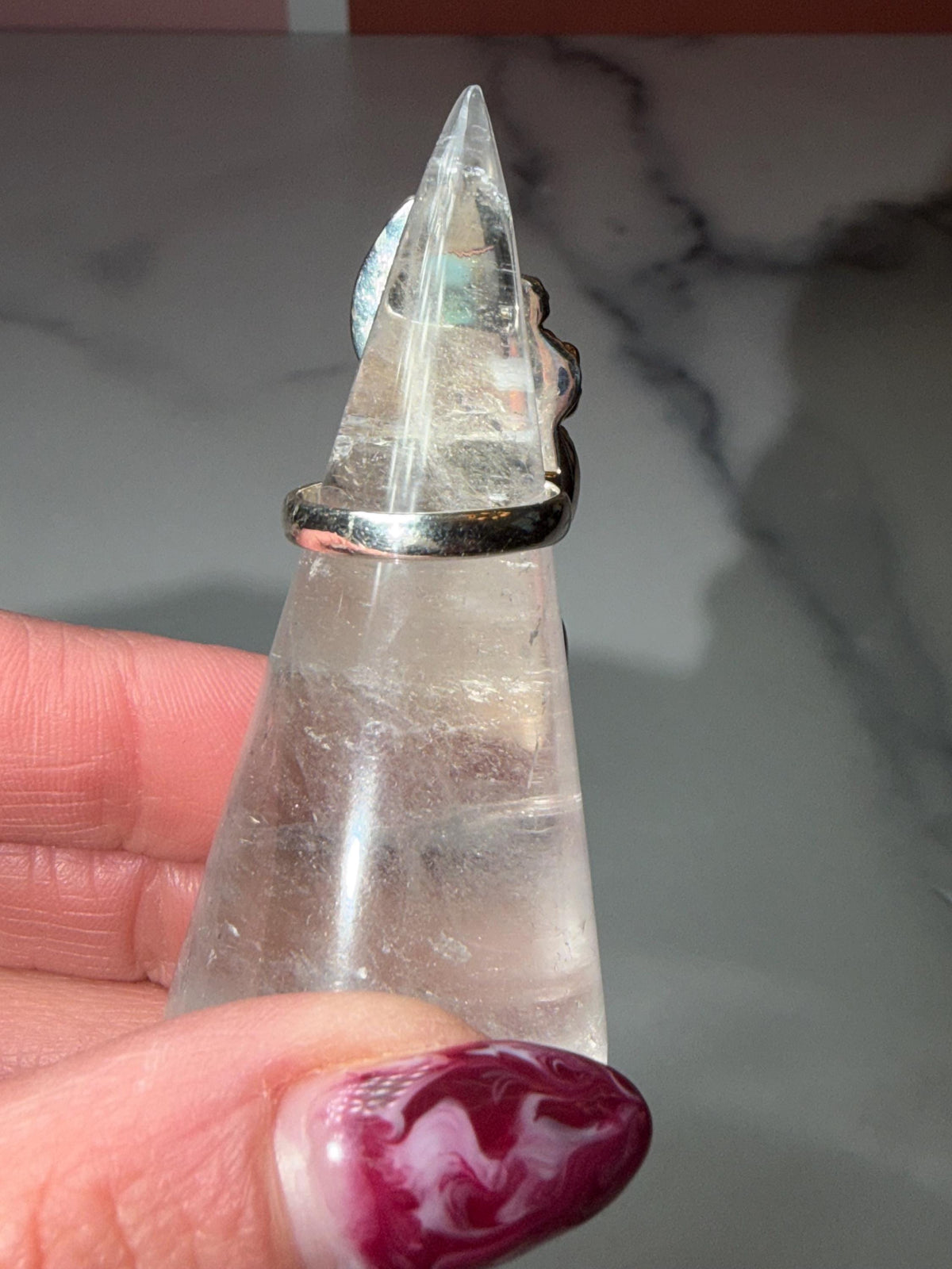 Triple Prehnite Moonstone Floral Ring • Sterling Silver Boho Statement Gemstone (Size 7)