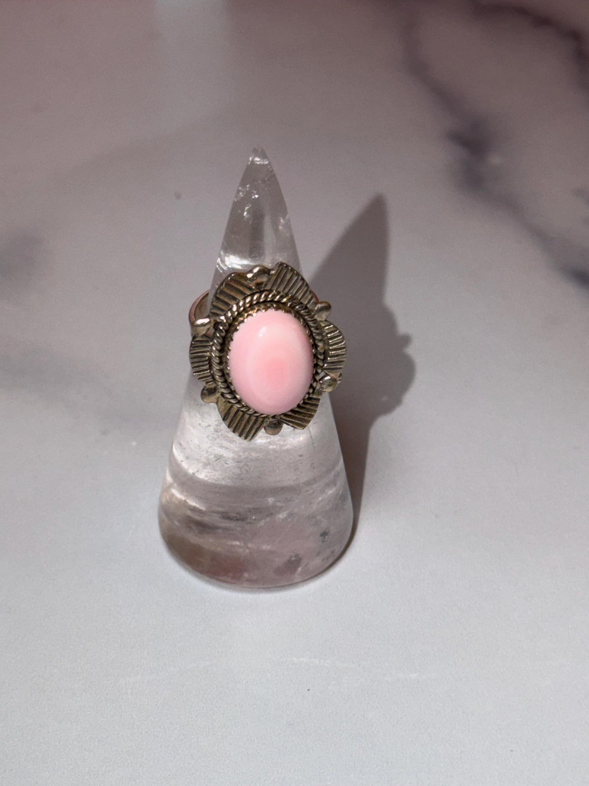 Pink Conch Sterling Silver Ring • Ocean-Inspired Boho Statement Jewelry (size 6)