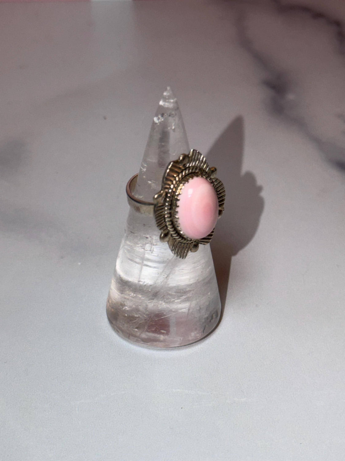 Pink Conch Sterling Silver Ring • Ocean-Inspired Boho Statement Jewelry (size 6)