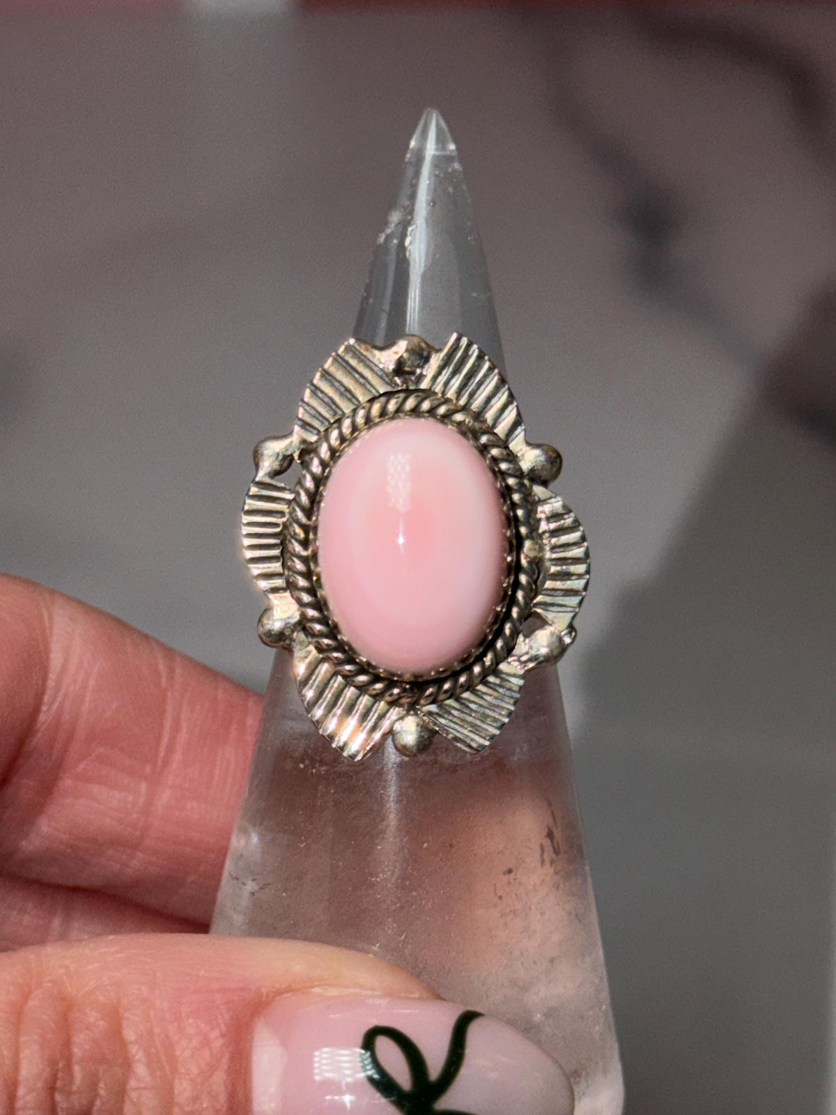 Pink Conch Sterling Silver Ring • Ocean-Inspired Boho Statement Jewelry (size 6)