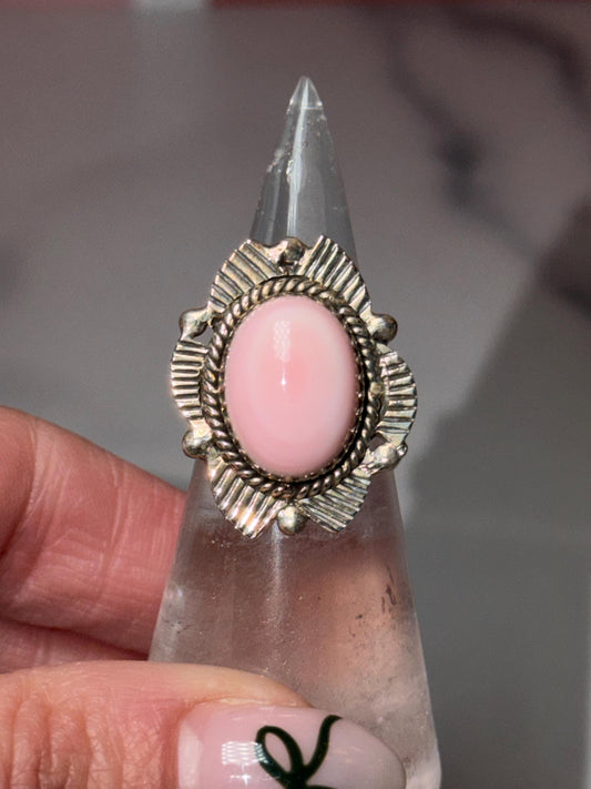 Pink Conch Sterling Silver Ring • Ocean-Inspired Boho Statement Jewelry (size 6)