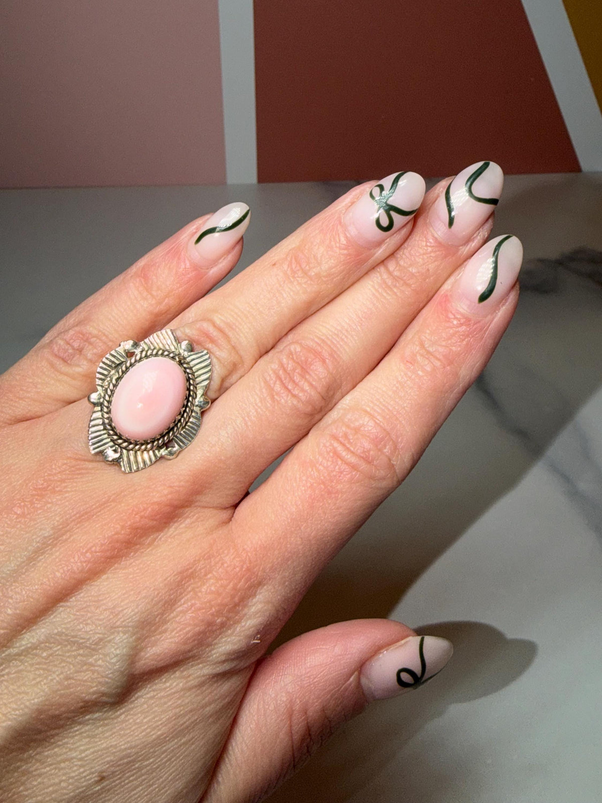 Pink Conch Sterling Silver Ring • Ocean-Inspired Boho Statement Jewelry (size 6)