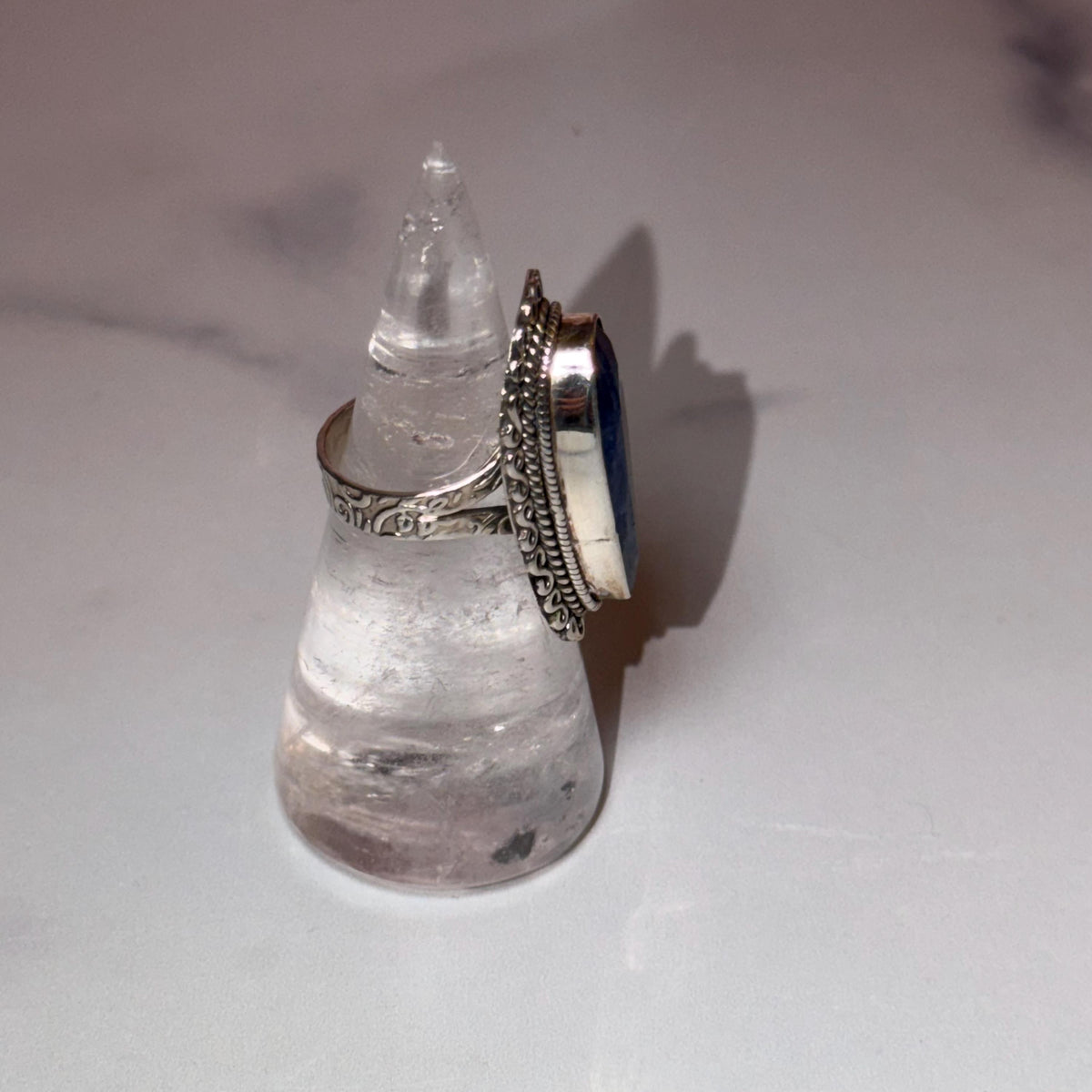Large Blue Kyanite Statement Ring • Sterling Silver Double Shank Band (Size 7)