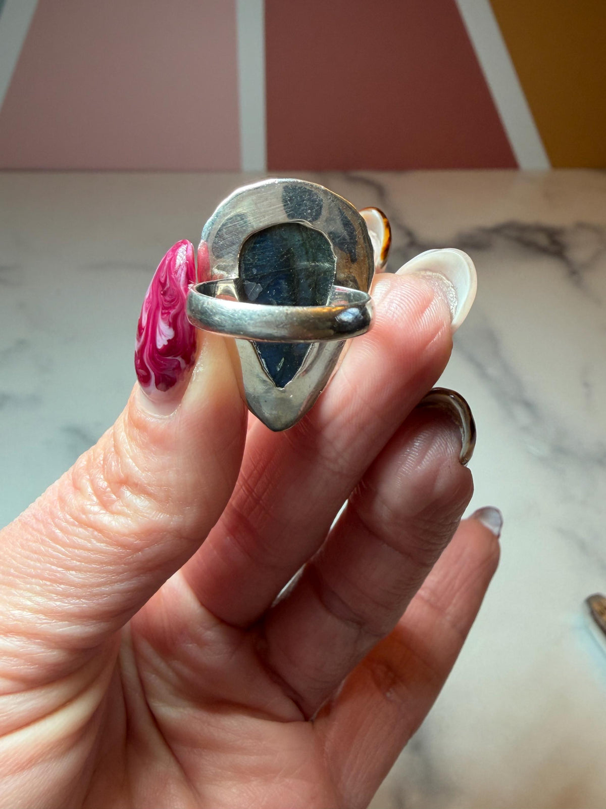 Blue Flash Labradorite Teardrop Ring • Sterling Silver • Boho Gemstone Jewelry (size 6)
