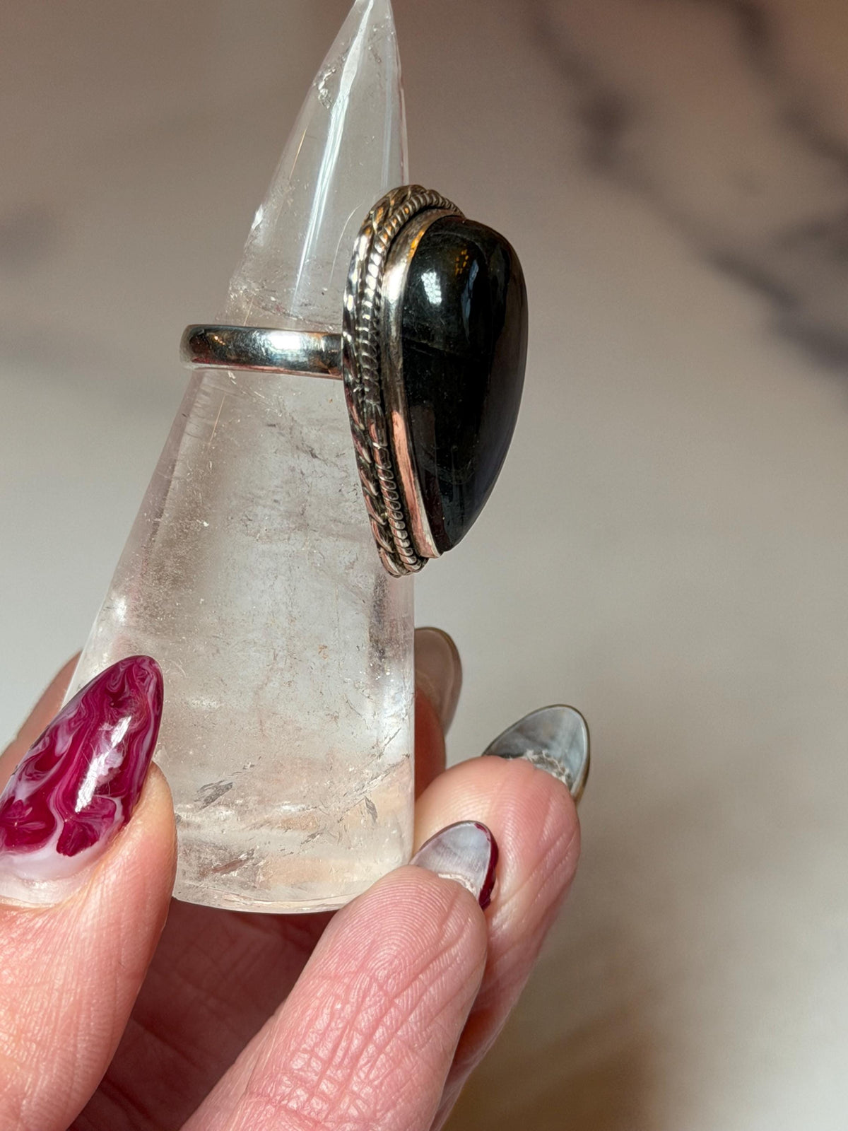 Blue Flash Labradorite Teardrop Ring • Sterling Silver • Boho Gemstone Jewelry (size 6)