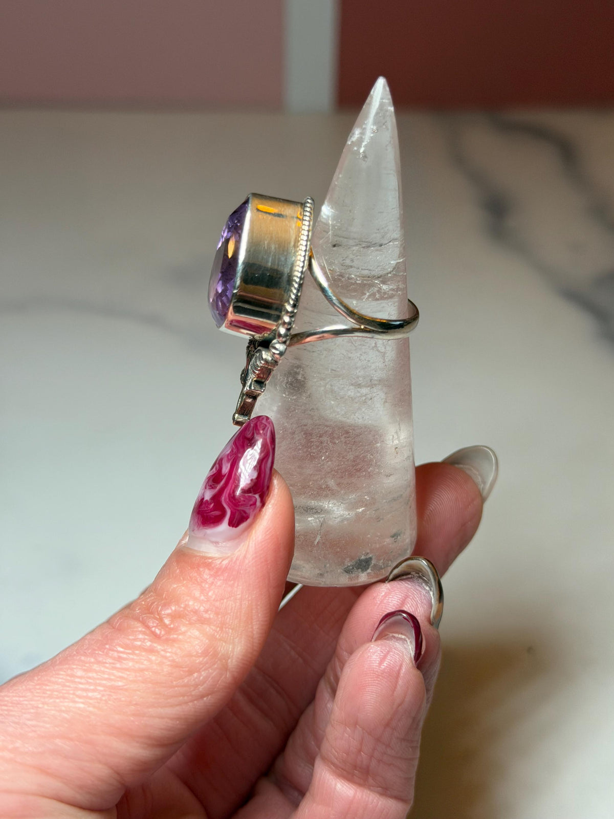 Faceted Amethyst Luna Moth Ring • Sterling Silver • Gothic Boho Crystal Statement Jewelry (size 7)