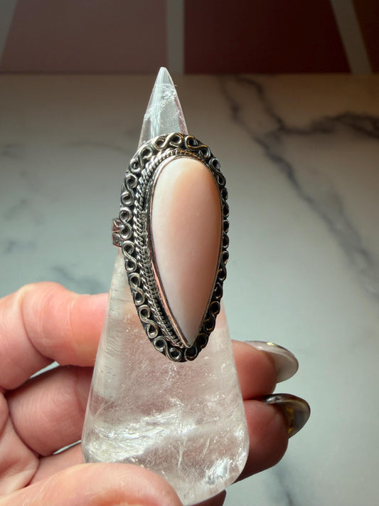 Pink Opal Teardrop Ring • Sterling Silver • Boho Gemstone Jewelry (size 6)