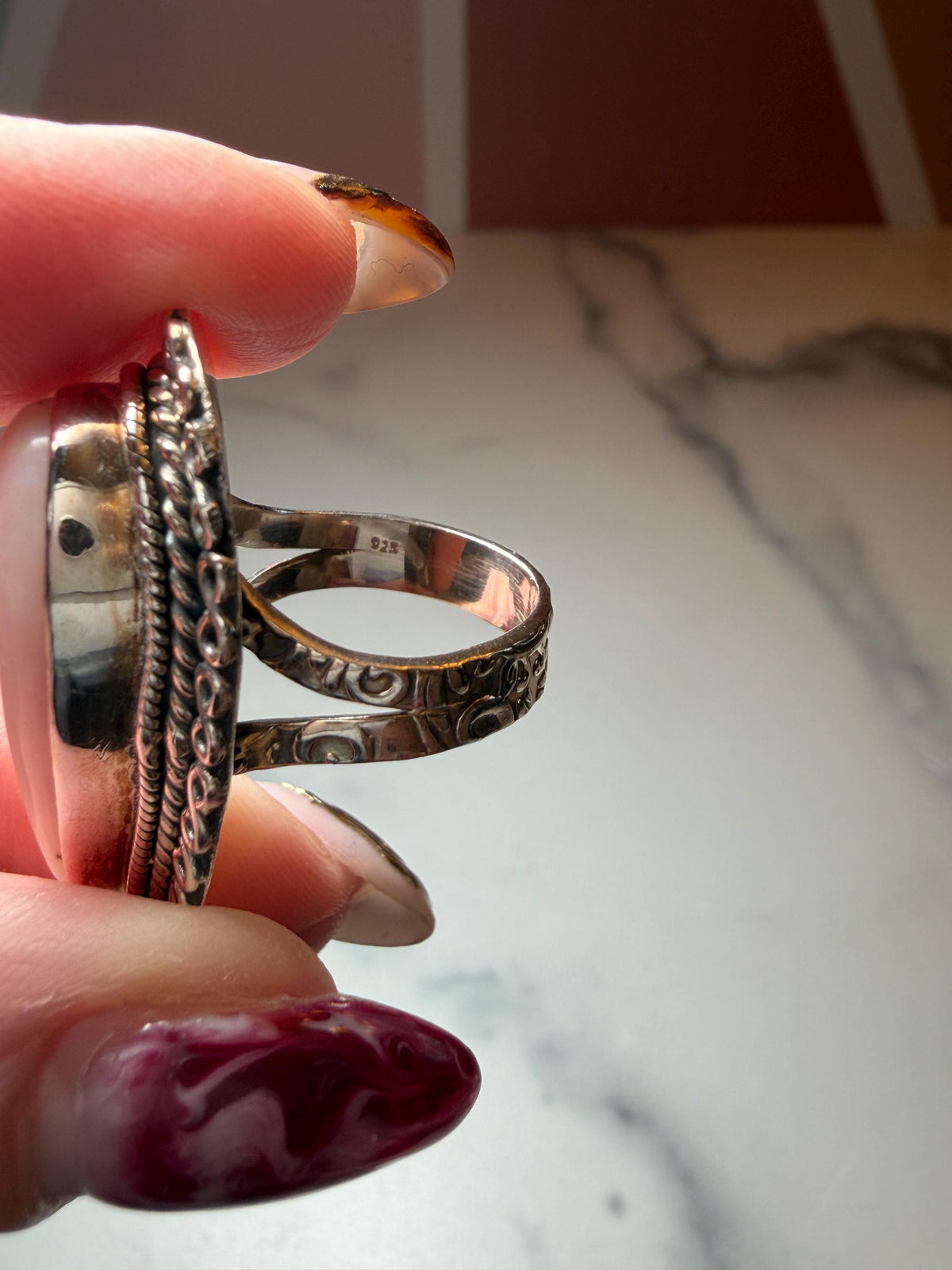Pink Opal Teardrop Ring • Sterling Silver • Boho Gemstone Jewelry (size 6)