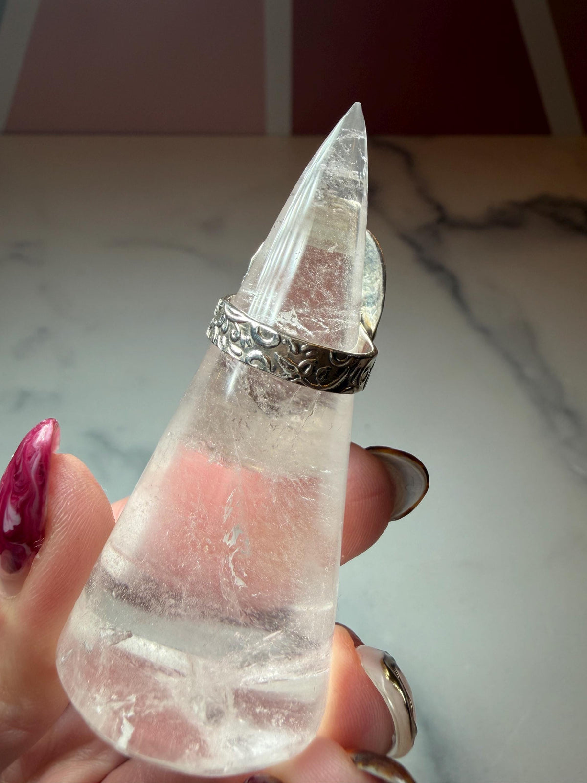Pink Opal Teardrop Ring • Sterling Silver • Boho Gemstone Jewelry (size 6)