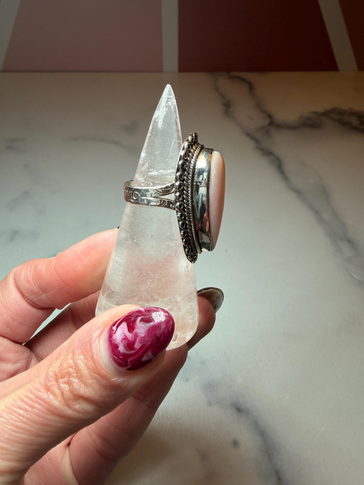 Pink Opal Teardrop Ring • Sterling Silver • Boho Gemstone Jewelry (size 6)