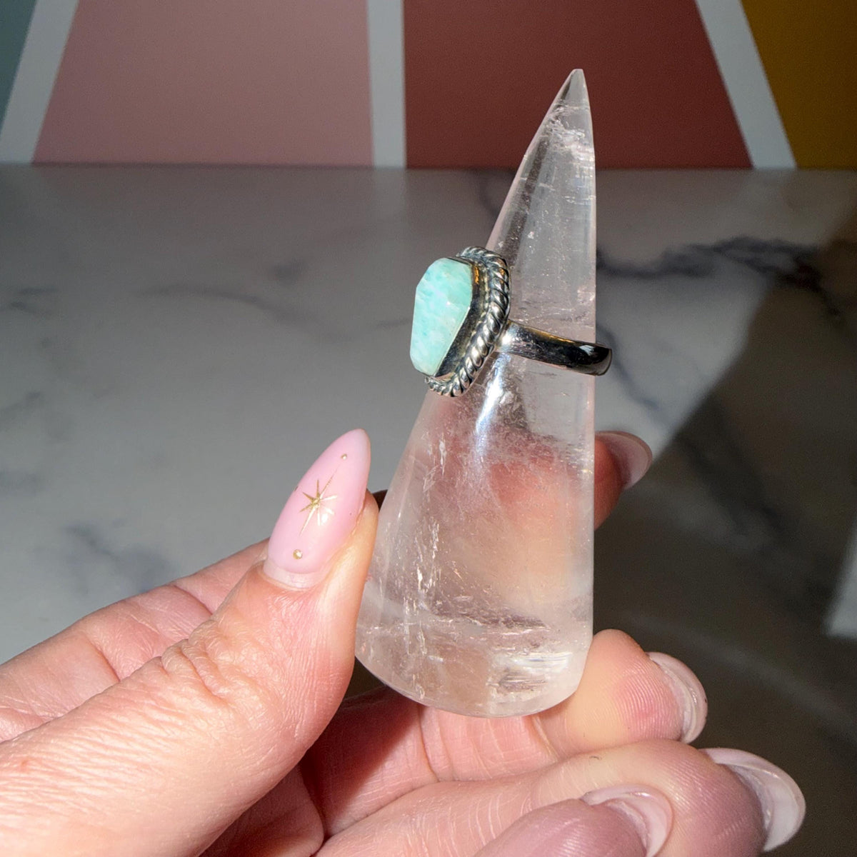Amazonite Coffin Ring • 925 Sterling Silver • Size 6 • Gothic Gemstone Ring • Statement Crystal Jewelry • Boho Witchy Ring