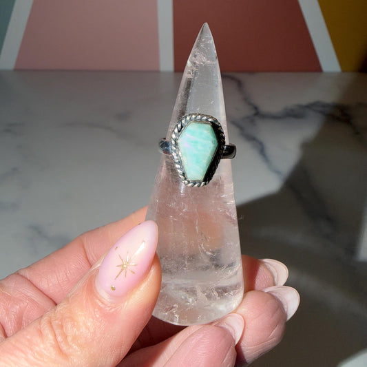 Amazonite Coffin Ring • 925 Sterling Silver • Size 6 • Gothic Gemstone Ring • Statement Crystal Jewelry • Boho Witchy Ring