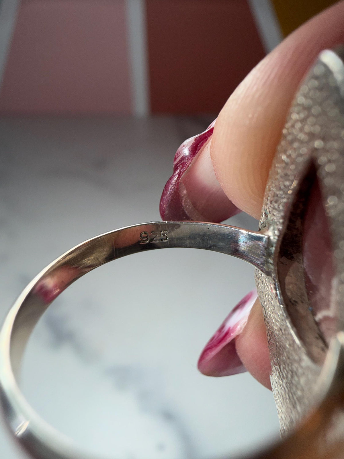 Rhodochrosite Luna Moth Ring • Sterling Silver Celestial Statement Jewelry (size 7)