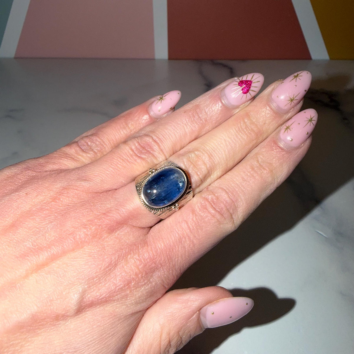 Blue Kyanite Cigar Band Ring • 925 Sterling Silver • Size 7.5 • Statement Gemstone Ring • Boho Crystal Jewelry