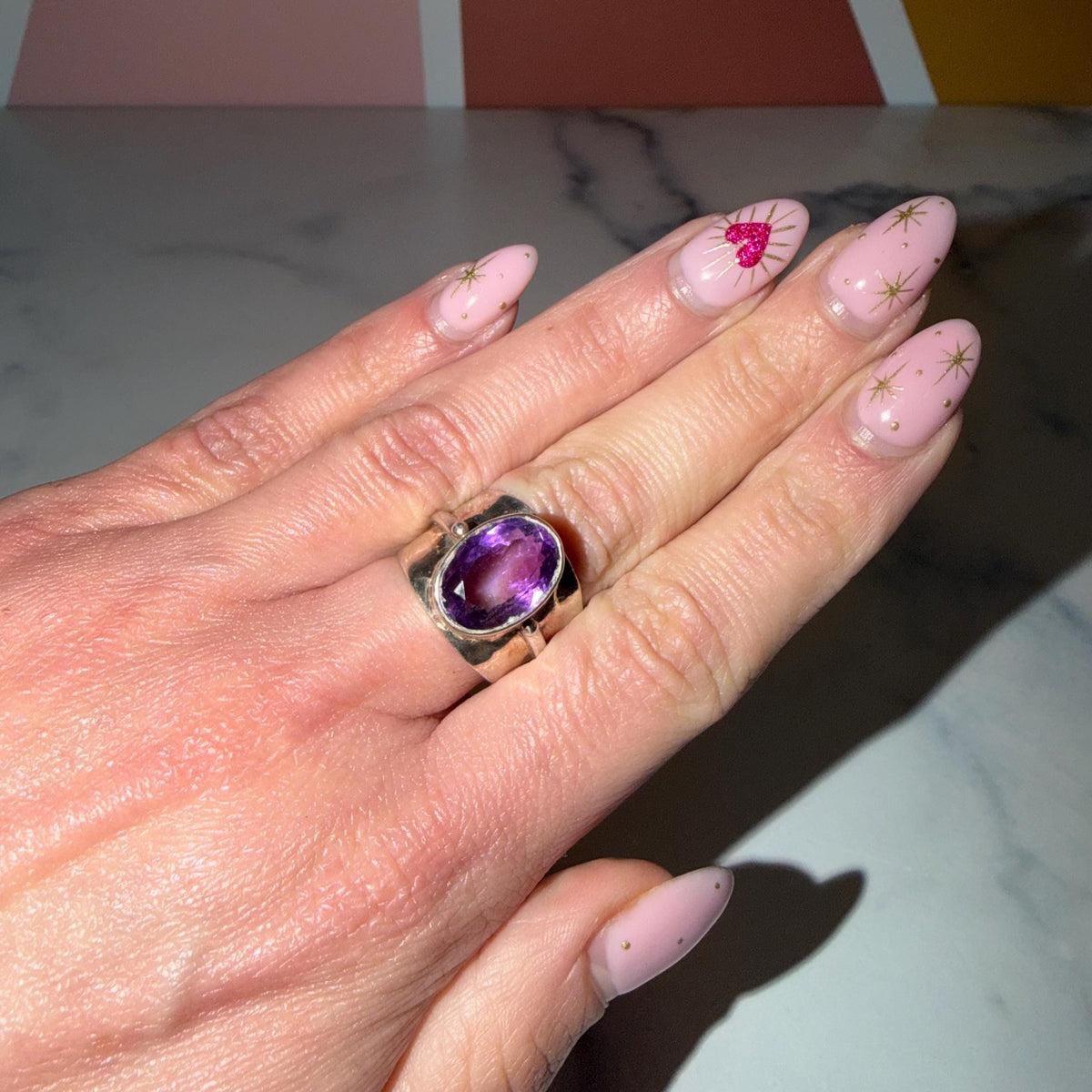 Faceted Amethyst Cigar Band Ring • 925 Sterling Silver • Size 7 • Purple Gemstone Statement Ring • Boho Jewelry