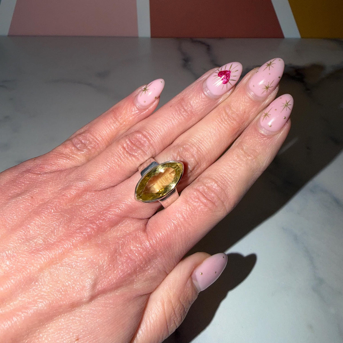 Marquise Citrine Ring • 925 Sterling Silver • Size 7.5 • Yellow Gemstone Statement Ring • Boho Jewelry