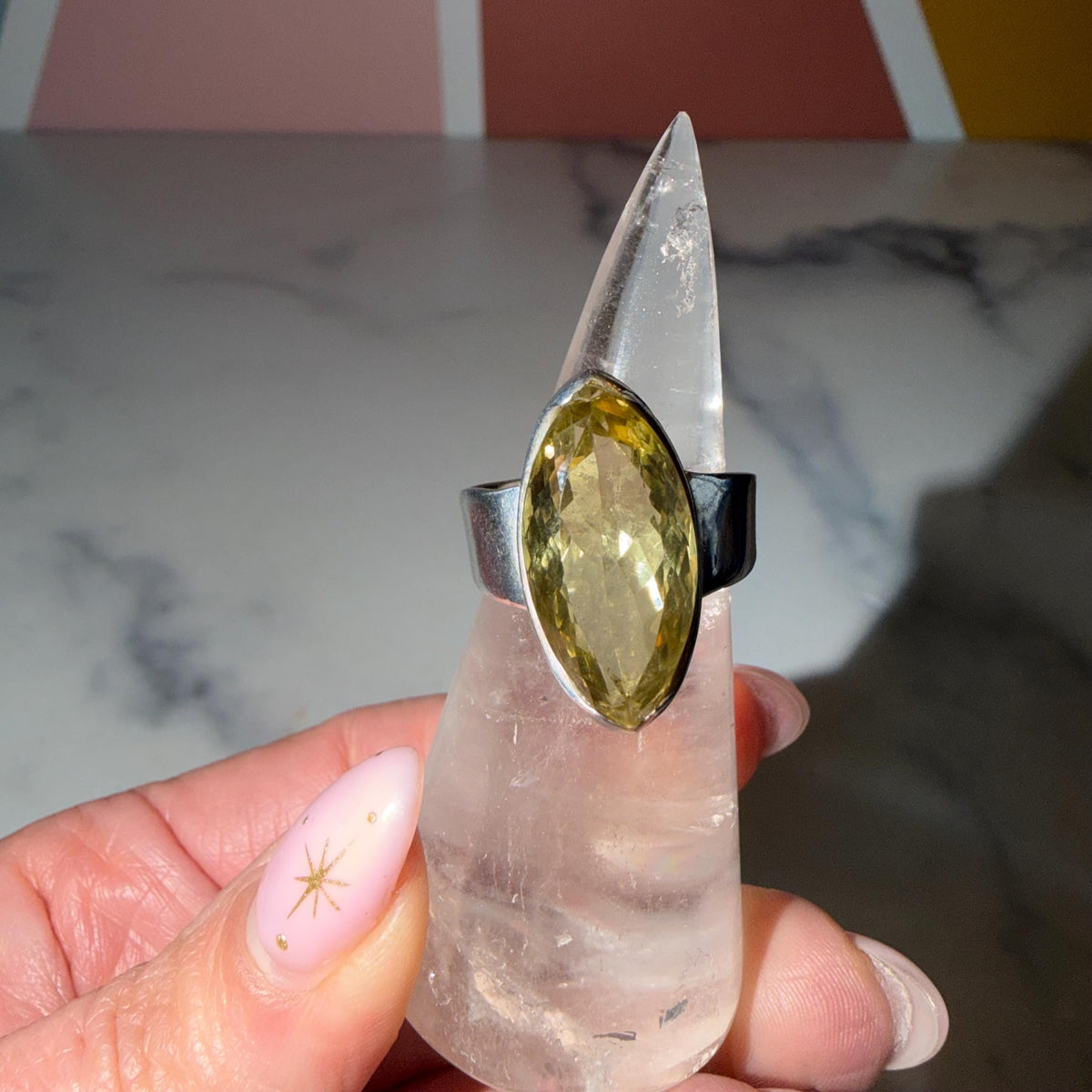 Marquise Citrine Ring • 925 Sterling Silver • Size 7.5 • Yellow Gemstone Statement Ring • Boho Jewelry