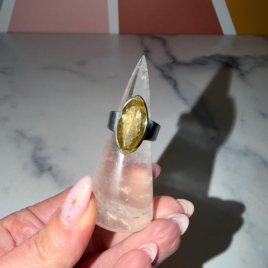 Marquise Citrine Ring • 925 Sterling Silver • Size 7.5 • Yellow Gemstone Statement Ring • Boho Jewelry