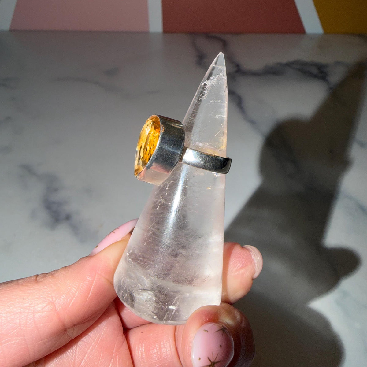 Faceted Citrine Ring • 925 Sterling Silver • Size 6 • Yellow Gemstone Statement Ring • Boho Jewelry