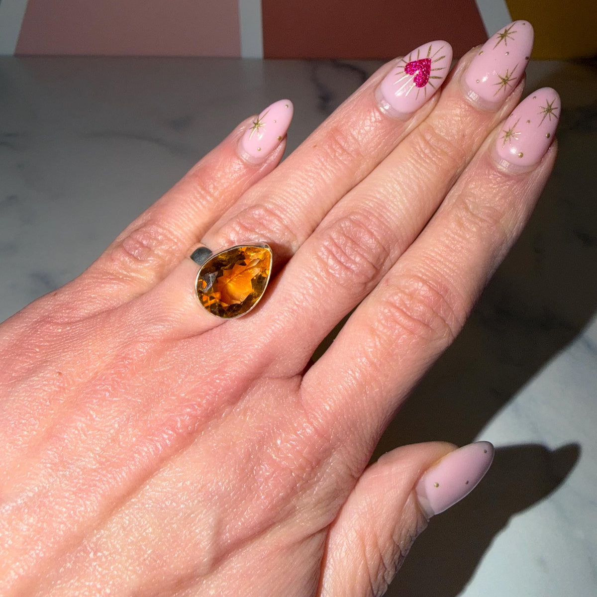Faceted Citrine Ring • 925 Sterling Silver • Size 6 • Yellow Gemstone Statement Ring • Boho Jewelry