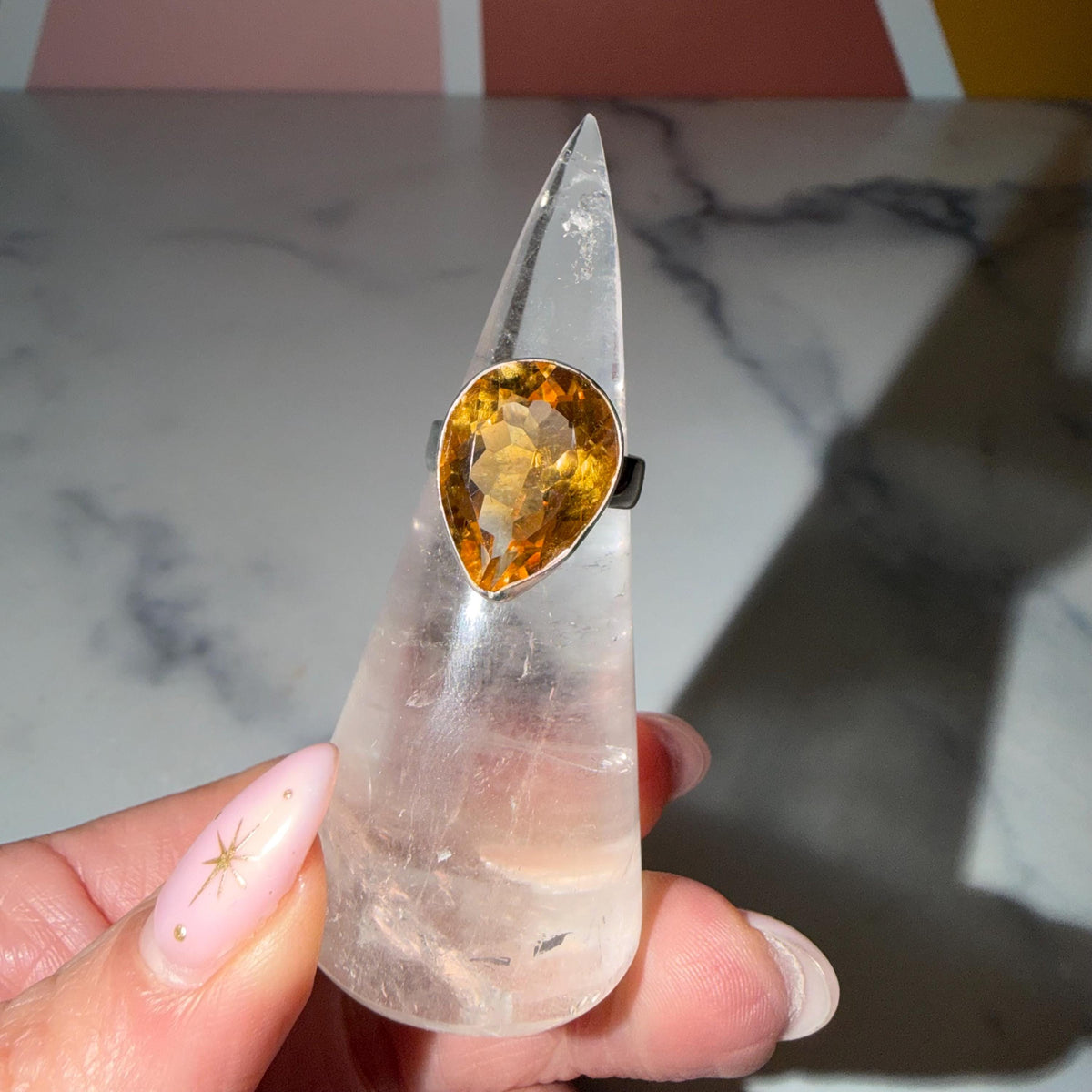 Faceted Citrine Ring • 925 Sterling Silver • Size 6 • Yellow Gemstone Statement Ring • Boho Jewelry