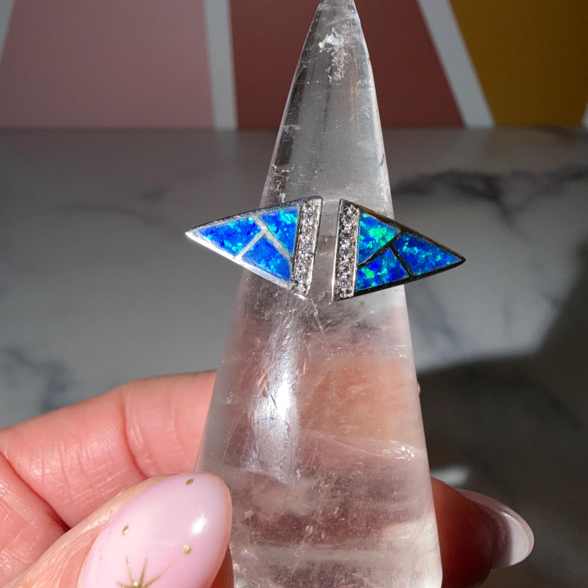 Blue Crushed Opal Ring • Sterling Silver Statement Jewelry (Size 7.5)