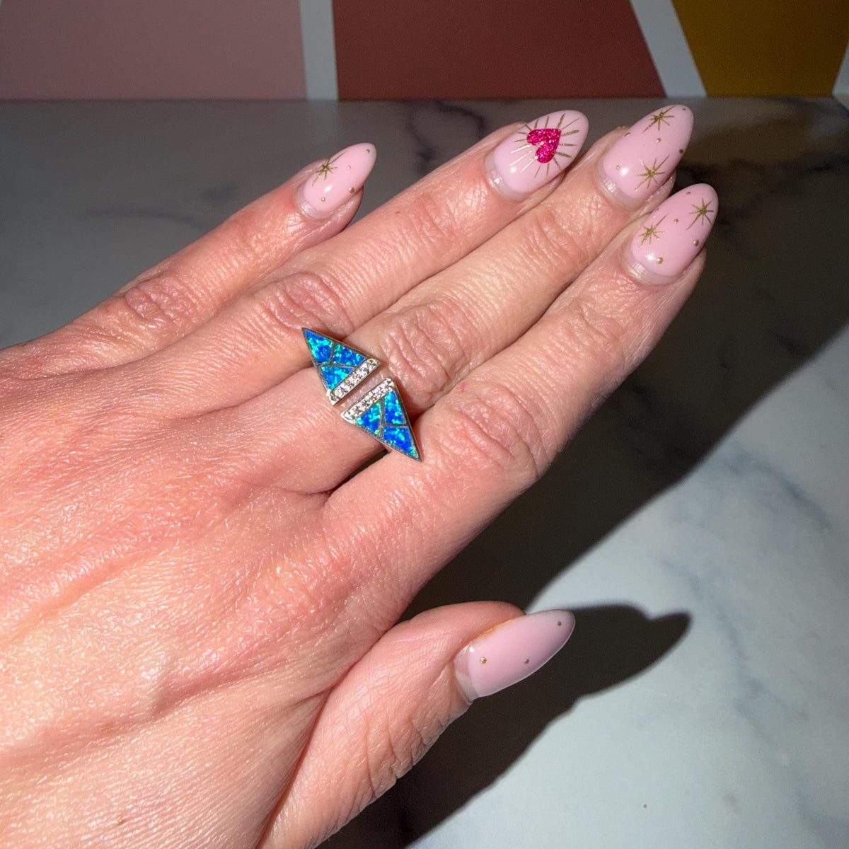 Blue Crushed Opal Ring • Sterling Silver Statement Jewelry (Size 7.5)