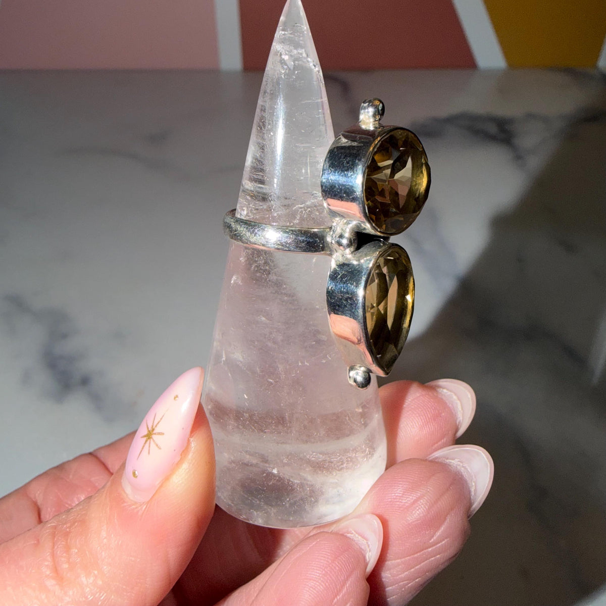 Whiskey Citrine Double Stone Ring • Sterling Silver • Boho Statement Jewelry (size 7)