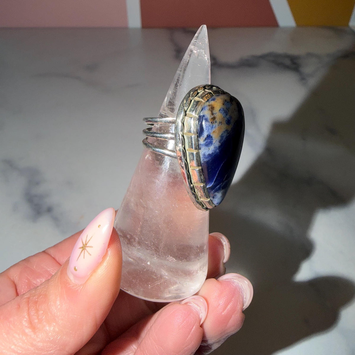 Sodalite Teardrop Ring • 925 Sterling Silver • Size 6.5 • Blue Gemstone Statement Ring • Boho Jewelry