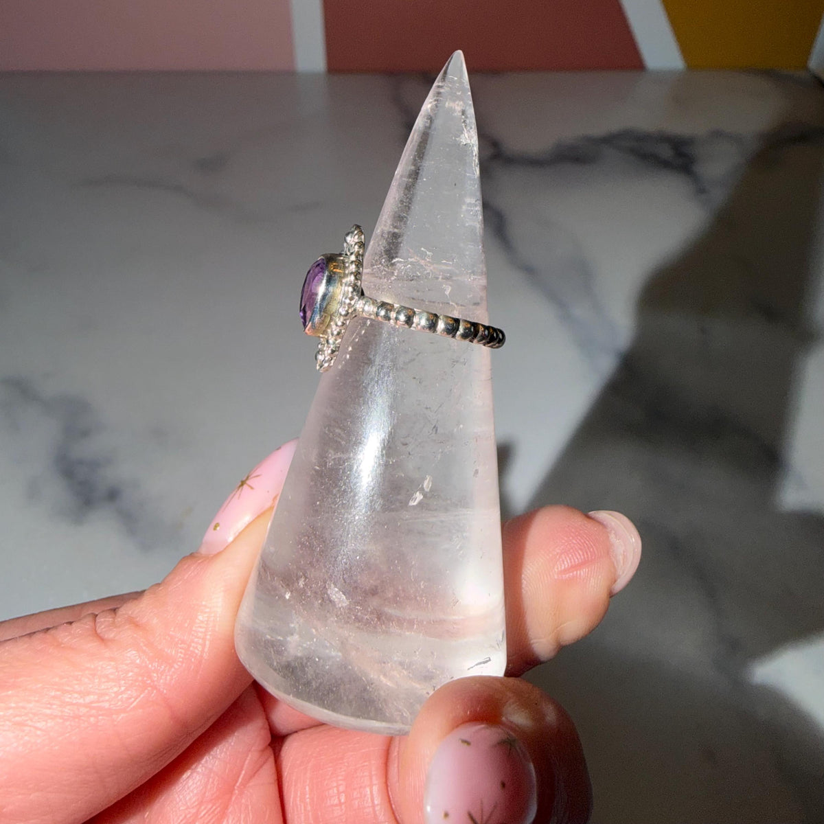 Dainty Amethyst Ring • Faceted Purple Gemstone • 925 Sterling Silver • Size 5.75 • Minimalist Stacking Jewelry