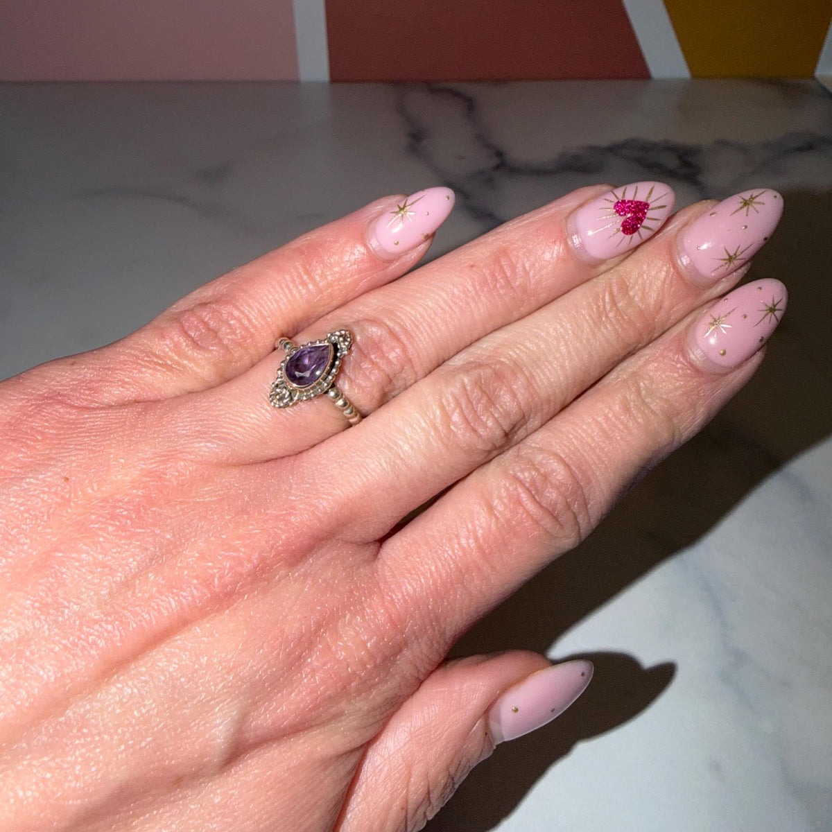 Dainty Amethyst Ring • Faceted Purple Gemstone • 925 Sterling Silver • Size 5.75 • Minimalist Stacking Jewelry