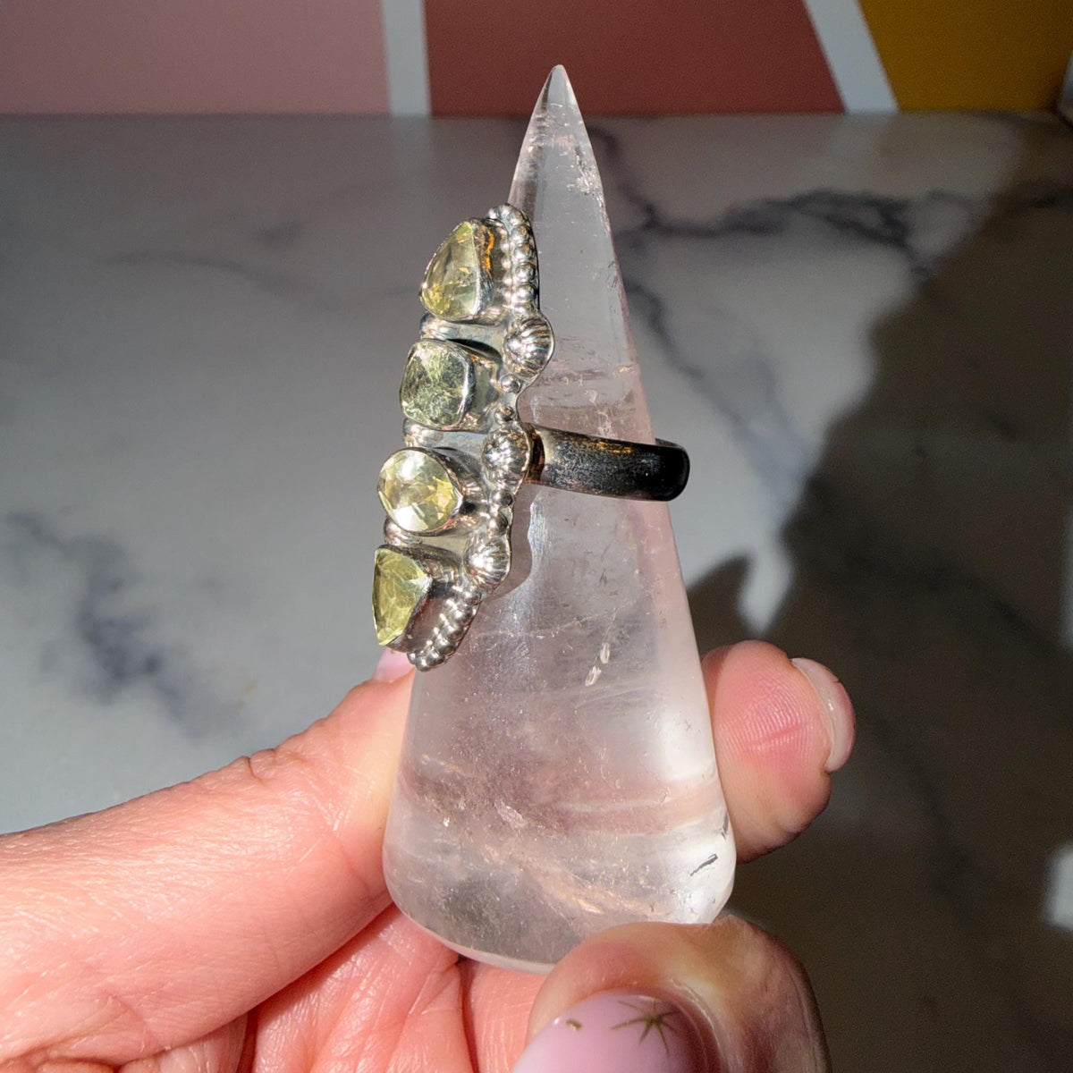 Citrine Multi-Stone Ring • 925 Sterling Silver • Size 7 • Yellow Gemstone Statement Ring • Boho Jewelry
