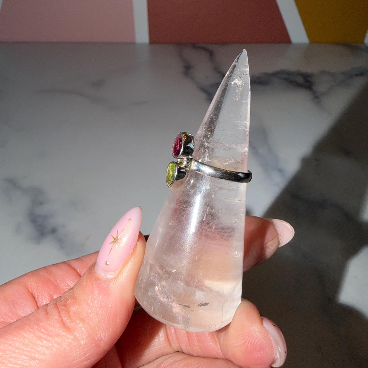 Pink & Green Tourmaline Ring • 925 Sterling Silver • Size 7 • Colorful Gemstone Ring • Dainty Statement Jewelry