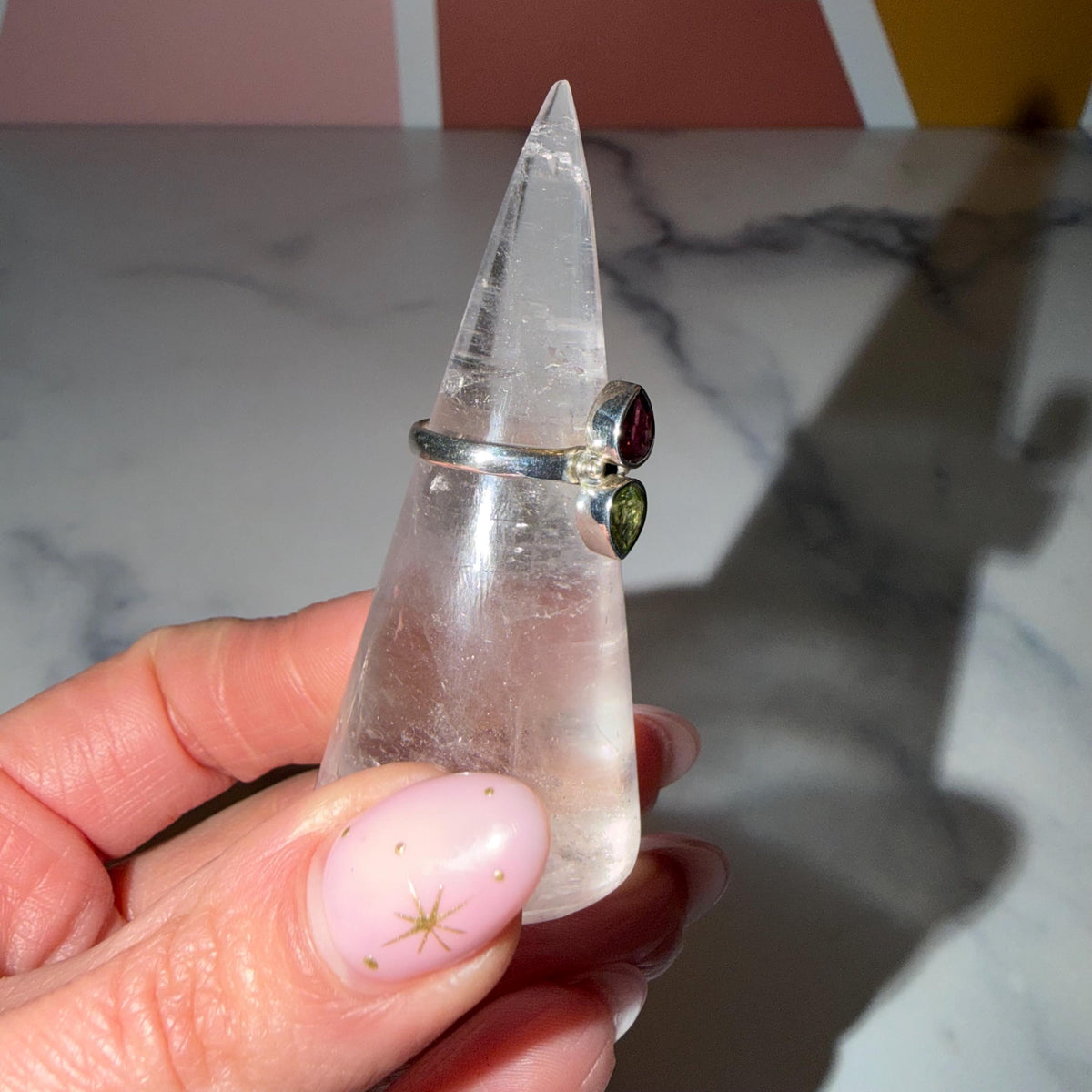 Pink & Green Tourmaline Ring • 925 Sterling Silver • Size 7 • Colorful Gemstone Ring • Dainty Statement Jewelry