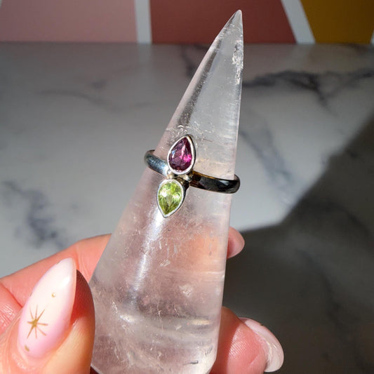 Pink & Green Tourmaline Ring • 925 Sterling Silver • Size 7 • Colorful Gemstone Ring • Dainty Statement Jewelry