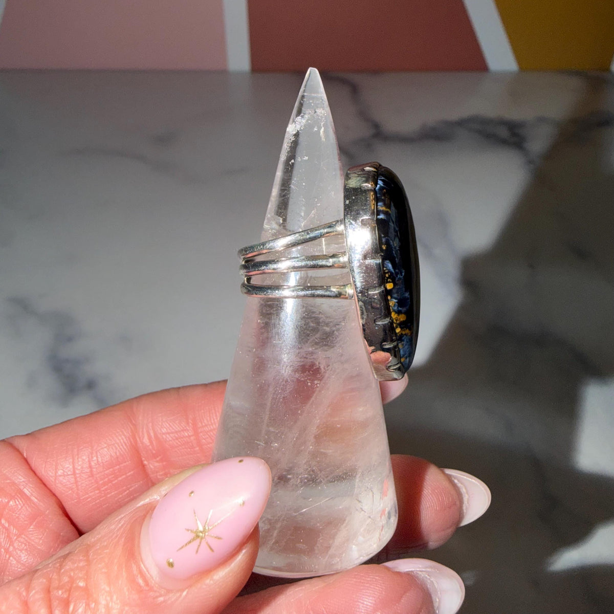 Large Pietersite Teardrop Ring • Sterling Silver Statement Gemstone Jewelry (Size 7)