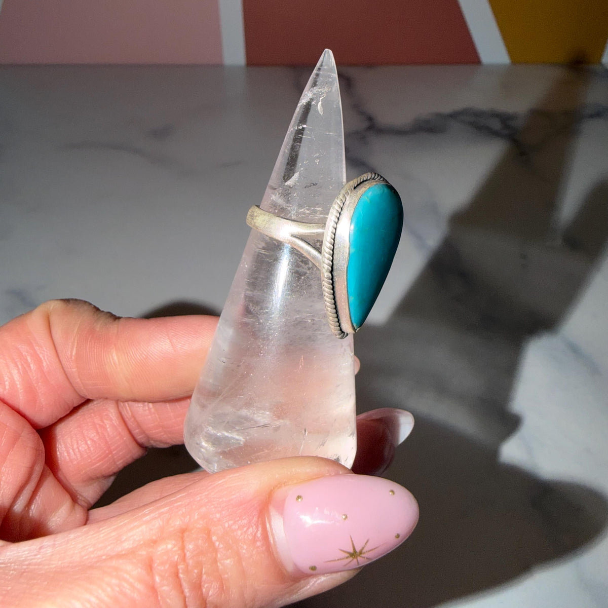 Royston Turquoise Teardrop Ring • Sterling Silver Adjustable Boho Jewelry