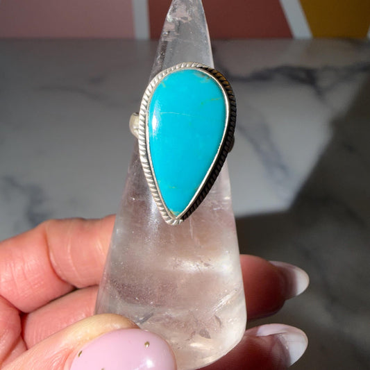 Royston Turquoise Teardrop Ring • Sterling Silver Adjustable Boho Jewelry