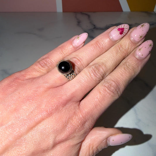 Round Black Onyx Ring • Polished Sterling Silver • Minimalist Statement Jewelry (size 6)