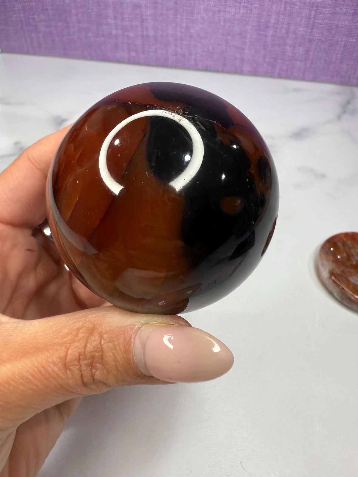 61mm Dark Carnelian Druzy Sphere, Crystal Ball from Madagascar, Beautiful Banded Carnelian Gemstone, Crystal Gift