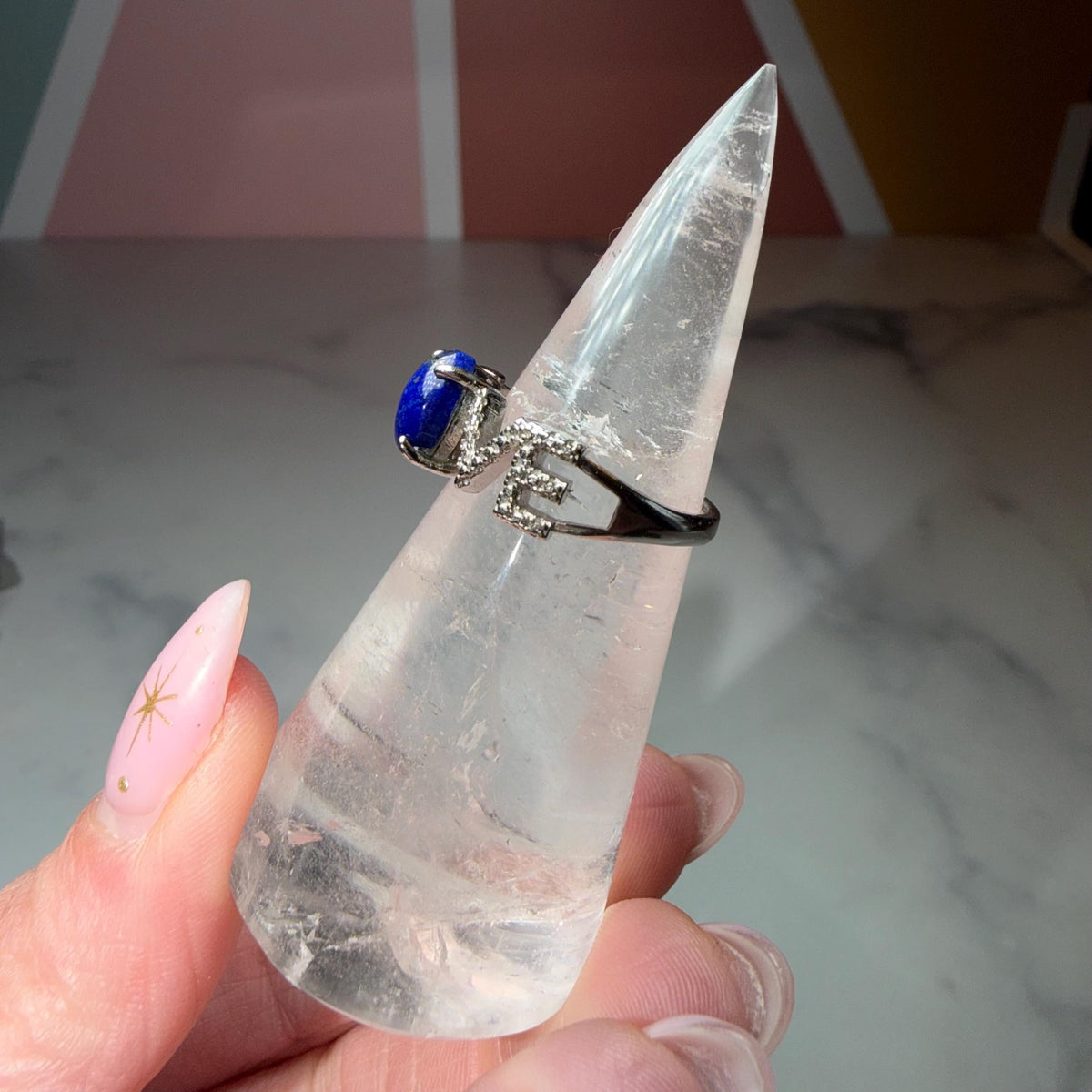 Lapis Lazuli Love Ring Adjustable, 925 Sterling Silver Blue Gemstone Ring Celestial Jewelry Gift