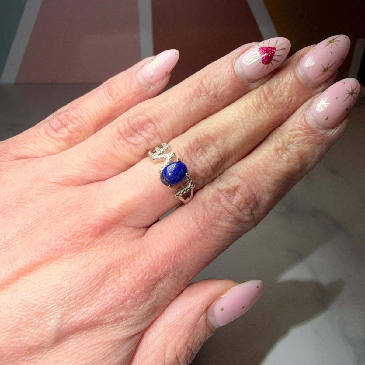Lapis Lazuli Love Ring Adjustable, 925 Sterling Silver Blue Gemstone Ring Celestial Jewelry Gift