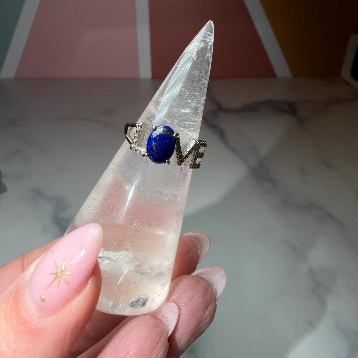 Lapis Lazuli Love Ring Adjustable, 925 Sterling Silver Blue Gemstone Ring Celestial Jewelry Gift