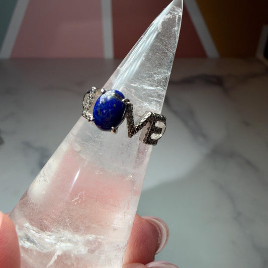 Lapis Lazuli Love Ring Adjustable, 925 Sterling Silver Blue Gemstone Ring Celestial Jewelry Gift