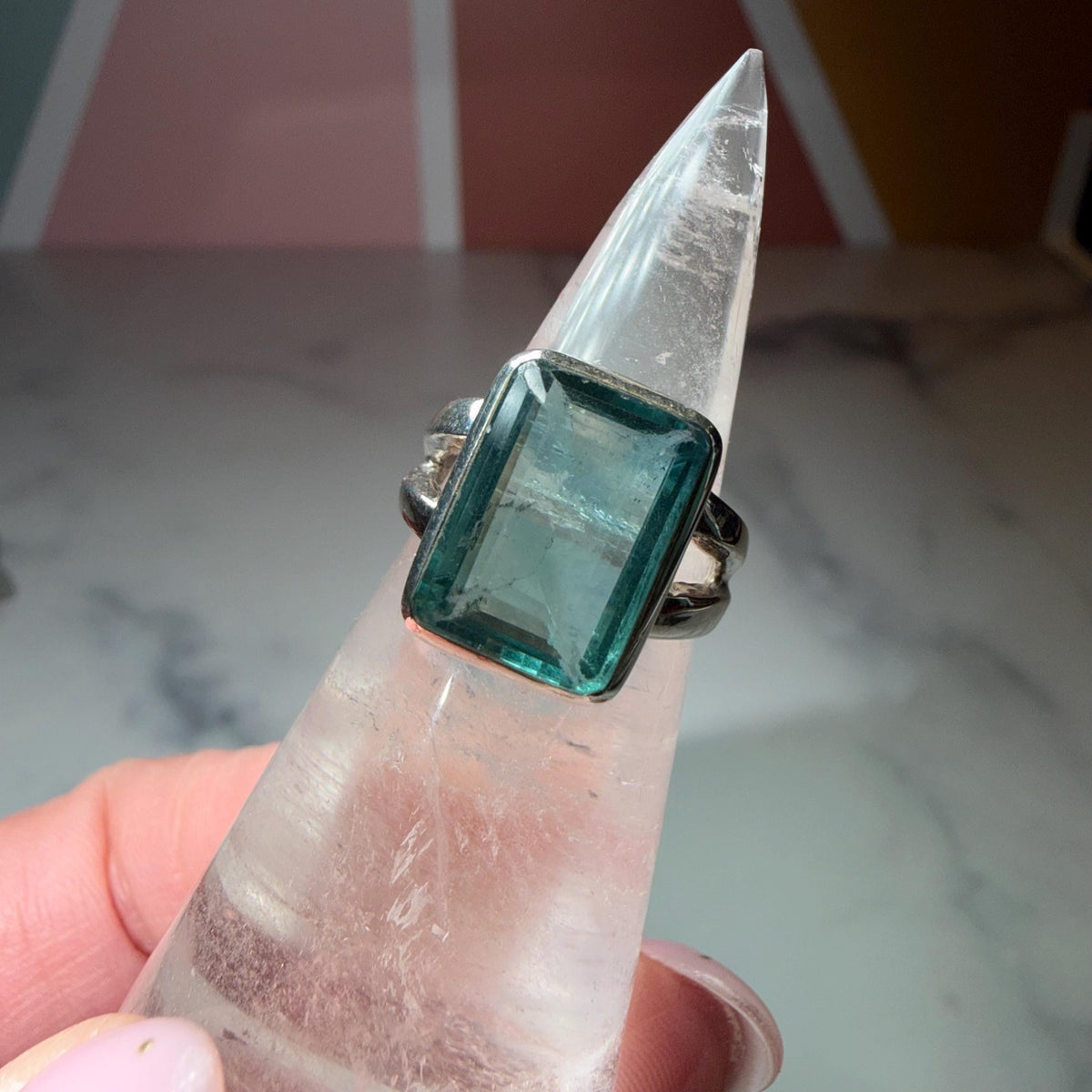 Faceted Blue Fluorite Ring Size 6, 925 Sterling Silver Statement Ring Crystal Jewelry Gift