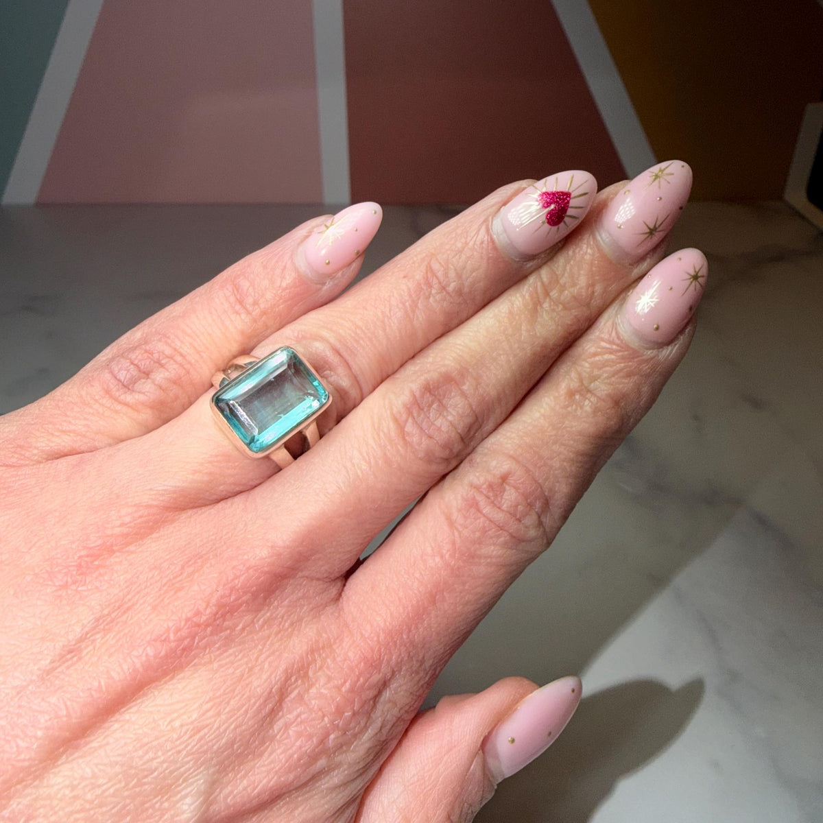 Faceted Blue Fluorite Ring Size 6, 925 Sterling Silver Statement Ring Crystal Jewelry Gift